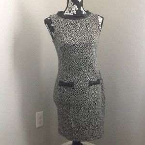Black and white dress w/leather like trim